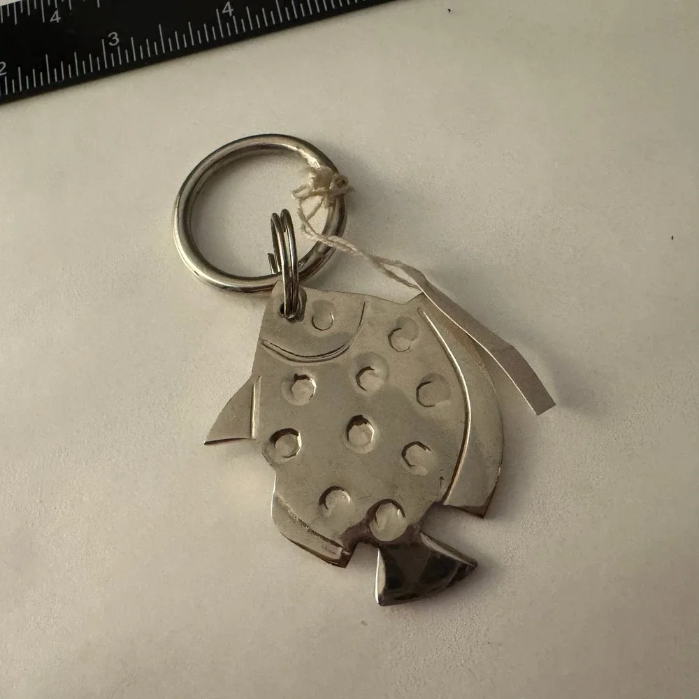 Crate &‎ Barrel Fish Keychain Metal Silver Tone Novelty Collectible